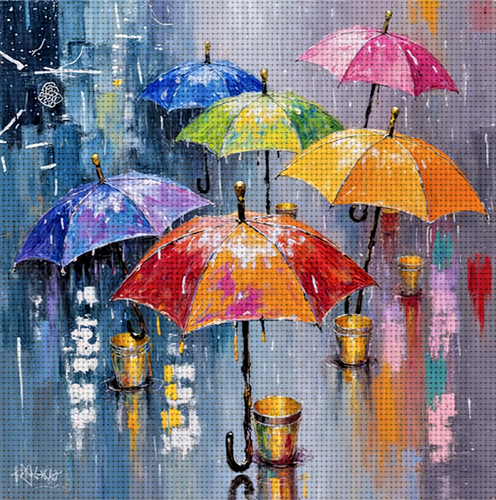 Colourful umbrellas printed - colourful,