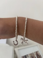 Rocking Horse & Horse Shoe Equestrian Stretch Silver Charm Design Bracelets