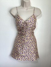Zara yellow purple ditsy floral satin babydoll cami dress M 10