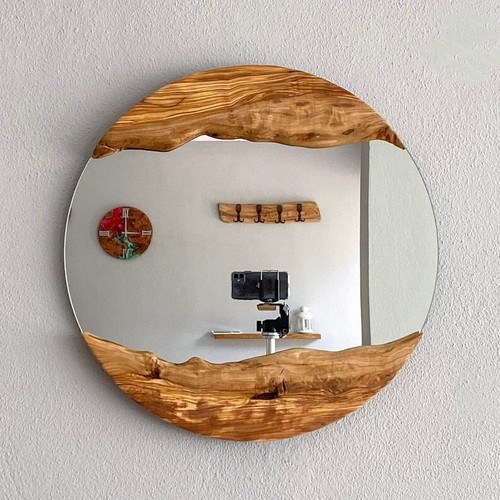 Olive wood oval frame mirror - olive,