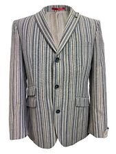 Mens Linen Blazer Blue White Stripe Jacket Wool Henley Regatta Wedding Striped
