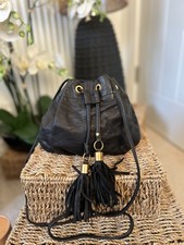 Topshop Black Drawstring Crossbody Bag Leather Shoulder bucket bag small