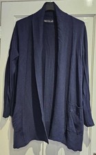 M&S Collection Longline Cardigan Size M Open Front Pockets Navy Blue Soft Knit