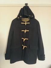 Original Montgomery England Duffle Coat Jacket Men Navy Wool Tweed Hood Toggle S