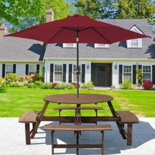 LIFELOOK 8 Seater Wooden Pub Bench Round Picnic Table furniture Garden Patio