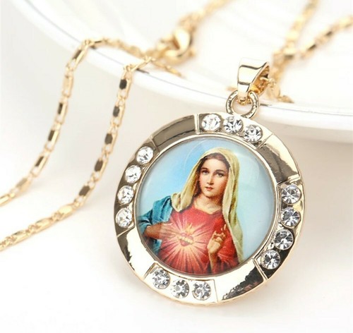 Crystal virgin mary necklace - crystal,