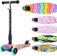 Kids Scooter Child Kick Flashing LED Light Up 3 Wheel Adjustable Folding 3-10 Yr