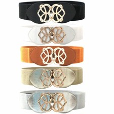 Women Ladies Wide Elastic Stretch Waistband High Waist Dress Belt Heart Buckle