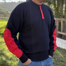 FILA Wool Sweater Mens L Italy Bjorn Borg Tennis Elbow Patches Vtg 80s Pullover