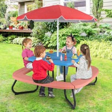 Toddlers Indoor Outdoor Activity Table Kids Picnic Table w/4 Benches-Blue