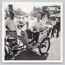 Man Sitting in Tuk Tuk Rickshaw Street Transportation, Vietnam? Photo c. 1960s