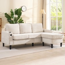 Fabric Sectional Sofa w/ Ottoman 3-Seater L-shaped Sofa Couch Reversible Chaise