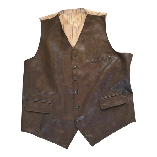 Men brown faux leather - leather, vest