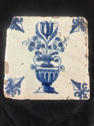 Antique dutch delft blue tile - delft,