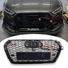 RS Style Grille For 2017-2019 Audi A4 S4 B9 TFSI quattro Gloss Black w/Emblem