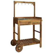 Garden Kitchen Trolley Solid Acacia Wood 92x43.5x141.5 M0F5