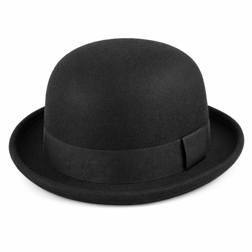 Black wool bowler - black, hat