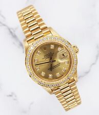 Mint Ladies Solid 18ct Yellow Gold Rolex Datejust with Diamond Dial & Bezel.