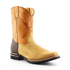 New Grinders El Paso Tan Brown Real Leather Cowboy Boot Slip On Mid Calf Boots