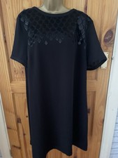 DEBENHAMS BLACK SHORT SLEEVE SHIFT DRESS UK 18 SEQUIN NECKLINE CHRISTMAS EVENING