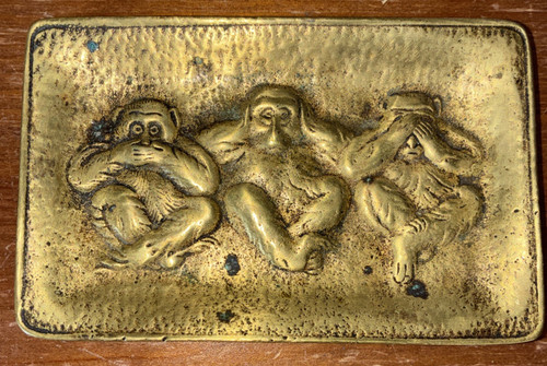 Three wise monkeys brass dish - three,