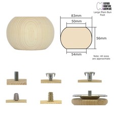 Large Wooden Pine Plain Bun Feet/Legs 83mm (3⅓") * 56mm(2¼") Tall CHOOSE FITTING