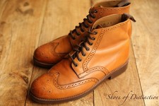 Grenson Sharp Tan Brown Leather Derby Brogue Boots Shoes Mens UK 9 G US 10 EU 43