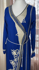 Blue Moroccan Kaftan Dress Embroidered Ramadan Eid Size M