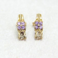 Imperial Topaz & Amethyst 9ct Yellow Gold Stud Earrings