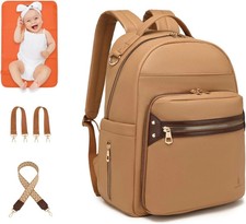 Small Diaper Bag Backpack - Multi Purpose Vegan Leather Diaper Bag,Butter-cookie