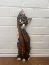 Large Hand Carved Wooden Cat