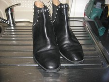 zara ladies black leather studded ankle boots size 6/39 vgc 4cm heel