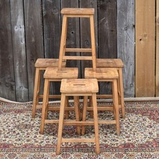 Vintage Mid Century Laboratory Workshop Island Beech Wood Bar Stool Set of 6