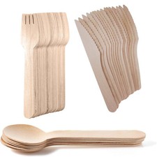 Wooden Cutlery Disposable Wooden Spoons Forks Knives BBQ Catering Party Weddings