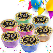 30 GOLD 50TH BIRTHDAY ANNIVERSARY EDIBLE CUPCAKE TOPPERS THICK RICE PAPER 1174