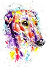 Lurcher Dog Painting Art Print Gift, A4 Mount11x14" - Limited Edition Run of 100