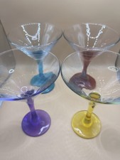 X4 Martini Cocktail Glasses with Different Coloured Stems New