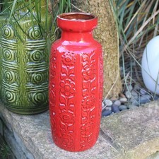 Vintage 1970s Scheurich West Germany red floral ceramic vase •280 30