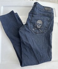Lip Service Jeans Jett Fit Size 7 Skull Crossbones Punk Goth Skinny Chains Dark
