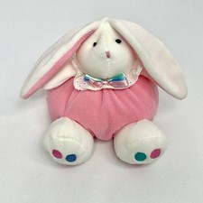 Baby Bunny Rabbit Plush Rattle Toy Pink Plump Eyelet Ribbon 7” MTY Int’l Vintage