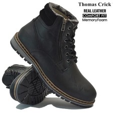 MENS LEATHER MEMORY FOAM WALKING HIKING MILITARY ARMY COMBAT WORK BIKER BOOTS