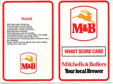 5- M&B Mitchells & Butlers Whist Score Cards 1950-60s Vintage unused collectable