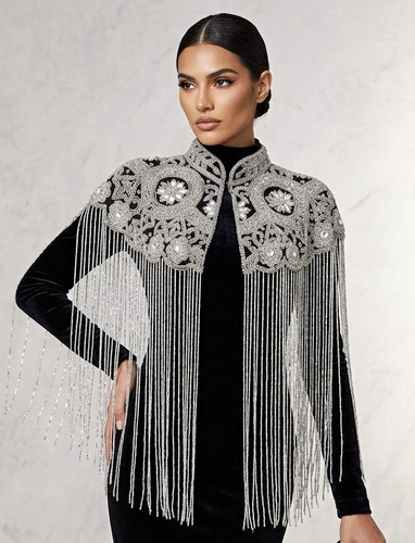 Vintage beaded capelet - beaded, fringe