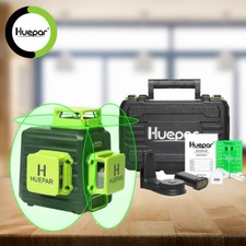 Huepar 3D 360 Cross Line Self leveling Laser Level Green Beam with Hard Box