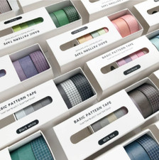 8 Pack Japanese Paper Plain & Grid Washi Tape - 1.5cm & 1cm Widths - 3m Rolls