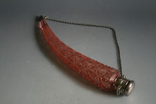 LARGE ANTIQUE 19TH CENTURY GLASS SCENT BOTTLE WITH SILVER METAL TOP