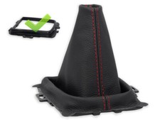 PER FORD FIESTA MK6 2008-2012 PELLE CUFFIA LEVA CAMBIO CUCITURE ROSSE + TELAIO