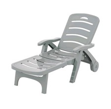 WALPLUS Folding Sun Lounger Green Plastic Recliner Outdoor Furniture