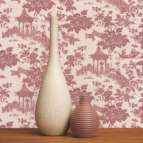 Cranberry red chinoiserie - red,
