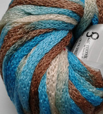 4 x 50g Textured Frilly/Ruffle Lurex Yarn, Beige/Cream/Turquoise, Knit/Crochet